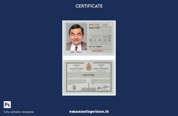 modello di certificato di cittadinanza canadese in stile verificato